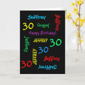 グリーティパーソナライズされたングカード30歳の誕生日、ブラック カード (黄色い花)