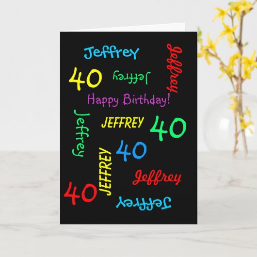 グリーティパーソナライズされたングカード40歳の誕生日、ブラック カード (黄色い花)