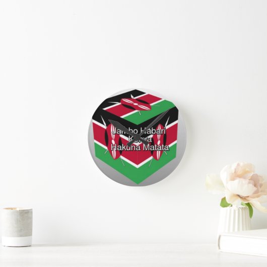 グリーティングと美しい美しいケニア国旗のキューブ ラウンド壁時計 (ホーム)