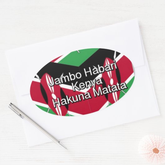 グリーティングと美しい美しいケニア国旗のキューブ 楕円形シール (封筒)