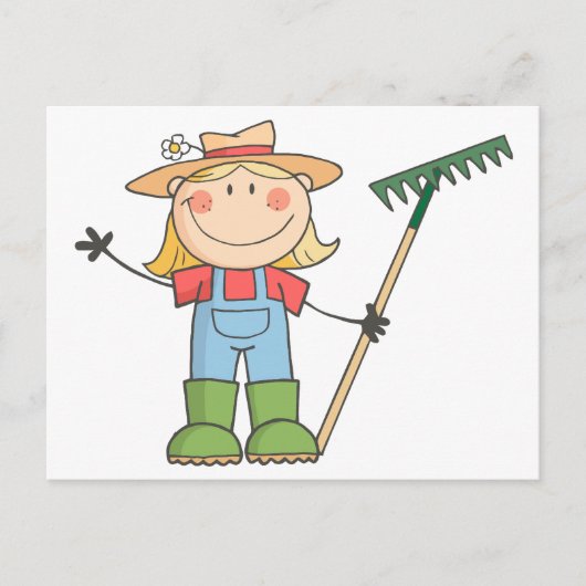 グリーティングを振る園芸の少女 ポストカード (正面)