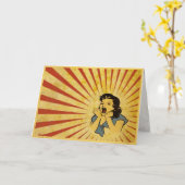 グリーティングカークールドとヴィンテージガールスケッチ カード (黄色い花)