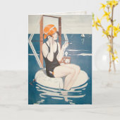 グリーティングカードとヴィンテージ夏イラストレーション カード (黄色い花)