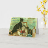 グリーティングカードと子猫ヴィンテージイラストレーション カード (黄色い花)