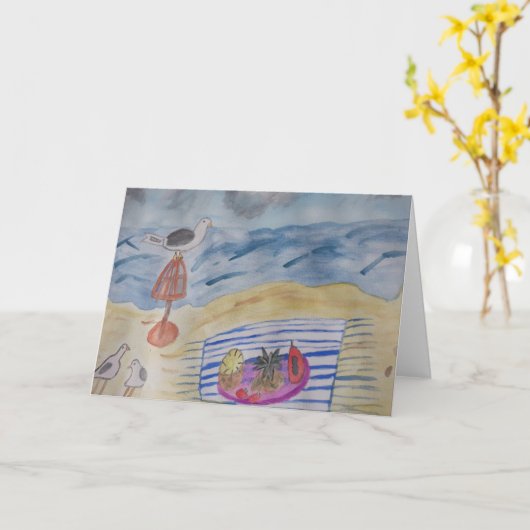 グリーティングカードのビーチ上のカモメ カード (黄色い花)