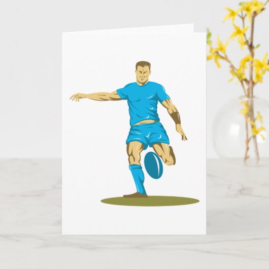 グリーティングカードを蹴るラグビー選手 カード (黄色い花)