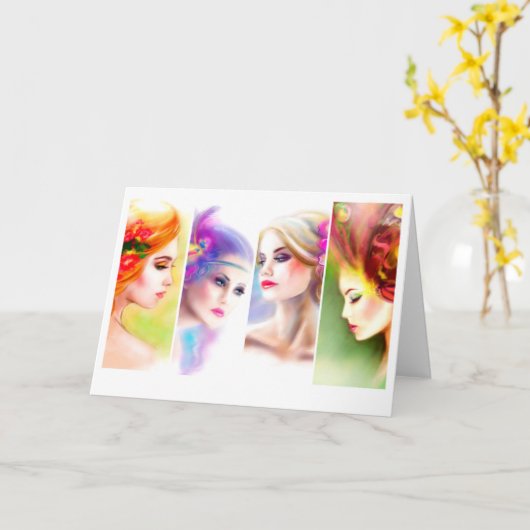グリーティングカードビューティフルウーマン顔コラージュ カード (黄色い花)
