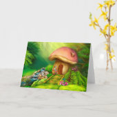 グリーティングカードファンタジーマッシュルームコテージ カード (黄色い花)