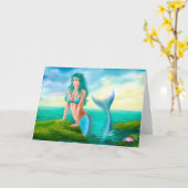 グリーティングカードファンタジー美しい人魚 カード (黄色い花)