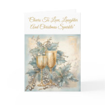 グリーティングカードブルー&金ゴールドクリスマスエレガンスカード