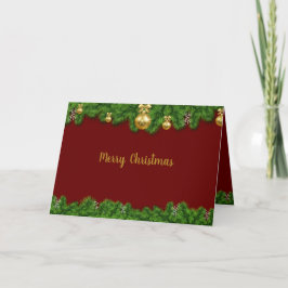 グリーティングカードメリークリスマスガーランドレッド&グリーン カード