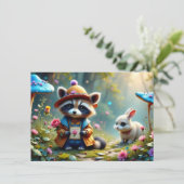 グリーティングカード付きアライグマとウサギ (スタンド正面)