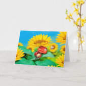 グリーティングカード眠いラディバグヒマワリ カード (黄色い花)
