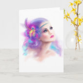 グリーティングカード美しい女性ポートレート抽象芸術 カード (黄色い花)
