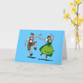 グリーティングカード踊りビールフェスティバルカップル カード (黄色い花)