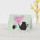 グリーティングカード – ティーポットとハート (黄色い花)