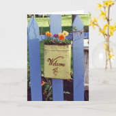 グリーティングカード：フェンスの「ようこそ」プラントホルダー_ カード (黄色い花)