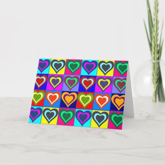 グリーティングカード – ポップ・アートのアートカラフルハート (正面)