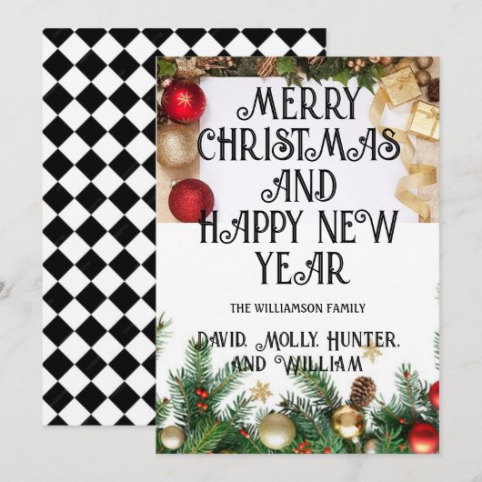 グリーティングカード　メリークリスマス　ホワイト　ホリデーカード 招待状 (正面/裏面)