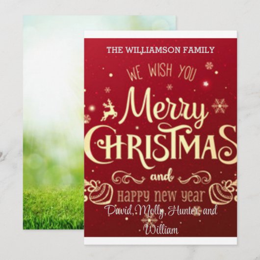 グリーティングカード メリークリスマス 赤いホリデーカード 招待状 (正面/裏面)