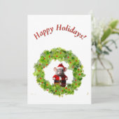 グリーティングカード - リースの中のサンタマウス シーズンカード (スタンド正面)