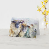 グリーティングカード - 並んだ3匹の羊 (黄色い花)