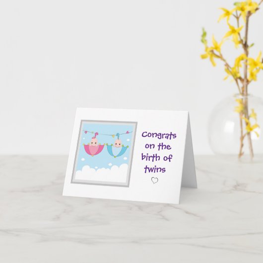 グリーティングカード – 双子の誕生のおめでとう (黄色い花)