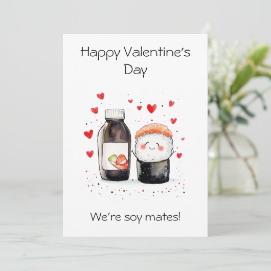 グリーティングカード – 私たちは大豆の仲間だ!かわいい寿司 (スタンド正面)