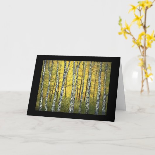グリーティングカード – 秋の樺の木ツリー,アカディアの森 (黄色い花)