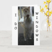 グリーティングカード：窓際に立つ猫 カード (黄色い花)