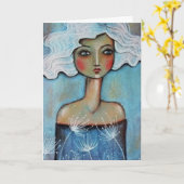 グリーティングカード - 遊び心のある少女のポーズ (黄色い花)