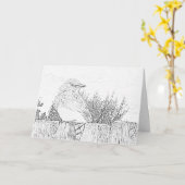 グリーティングカード – Bird on Fence to Color (黄色い花)