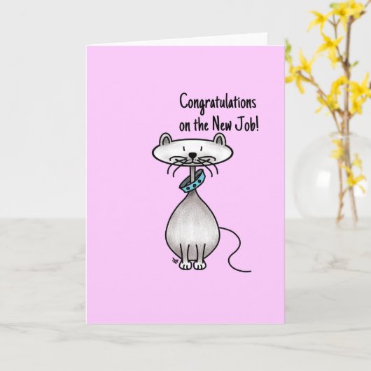 グリーティングカード – Cat – 新しい仕事おめでとうございます (黄色い花)