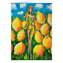 グリーティングカー空白のド内の女性とレモン