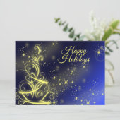 グリーティングクリスマスツリー金ゴールドスターネイビーブルー シーズンカード (スタンド正面)