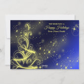 グリーティングクリスマスツリー金ゴールドスターネイビーブルー シーズンカード (裏面)