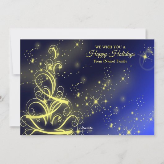 グリーティングクリスマスツリー金ゴールドスターネイビーブルー シーズンカード (裏面)