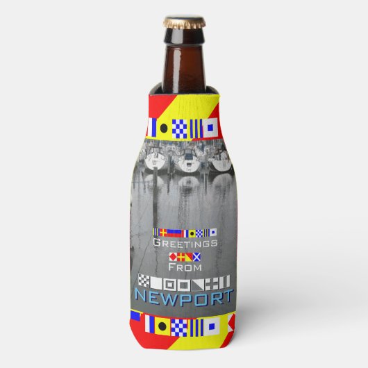 グリーティングニューポ航海のートRIフラパーソナライズされたグ ボトルクーラー (ボトル正面)