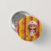 グリーティングバッジ中国のボタン付き可愛いナース 缶バッジ (正面&裏面)