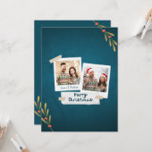 グリーティング付きグリーンカラークリスマスフォトカード カード (正面/裏面インサイチュ)