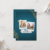 グリーティング付きグリーンカラークリスマスフォトカード カード (正面/裏面インサイチュ)