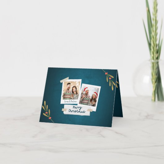グリーティング付きグリーンカラークリスマスフォトカード シーズンカード (正面)