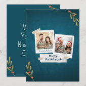 グリーティング付きグリーンカラークリスマスフォトカード シーズンカード (正面/裏面)