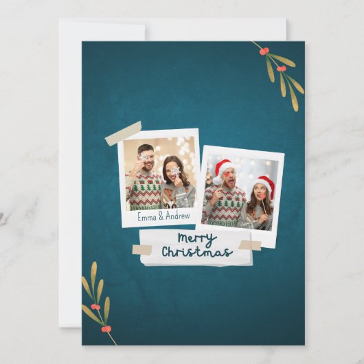 グリーティング付きグリーンカラークリスマスフォトカード シーズンカード (正面)