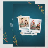 グリーティング付きグリーンカラークリスマスフォトカード シーズンカード (正面/裏面)
