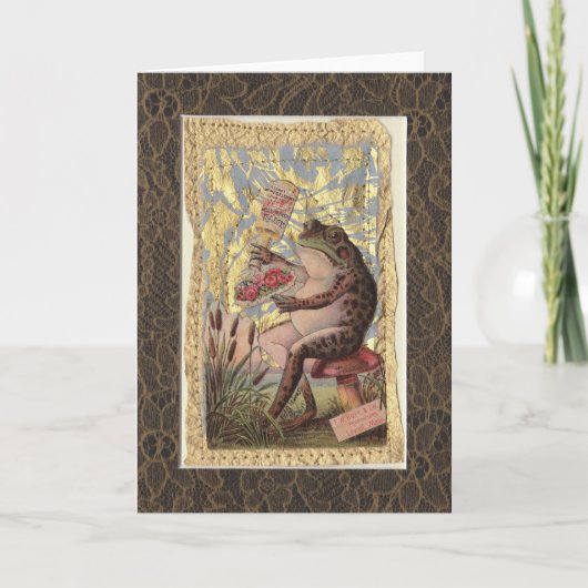 グリーティン空白のグカードビクトリアンコラージュのカエルの花 カード (正面)