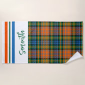 グリードグリーン素朴ブライトパーソナライズされたタータンチェック ビーチタオル (正面)