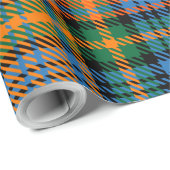 グリードブルーオレンジグリーン素朴タータンチェック ラッピングペーパー (ロールコーナー)