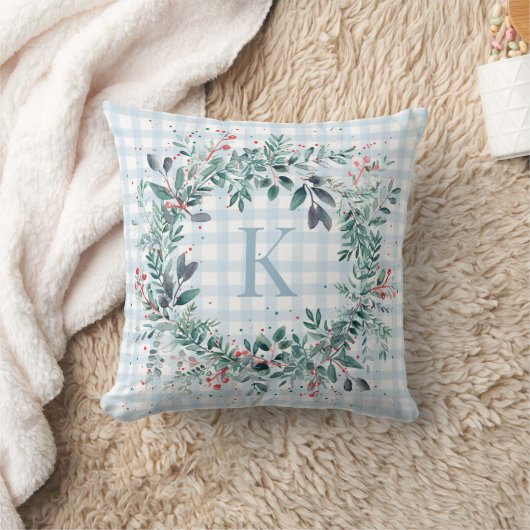 グリードブルーモノグラムグリーナリークリスマスリース クッション (ブランケット)