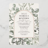 グリーナリーアーチアイボリーRSVP QRコード結婚のバラ金ゴールド 箔招待状 (正面)